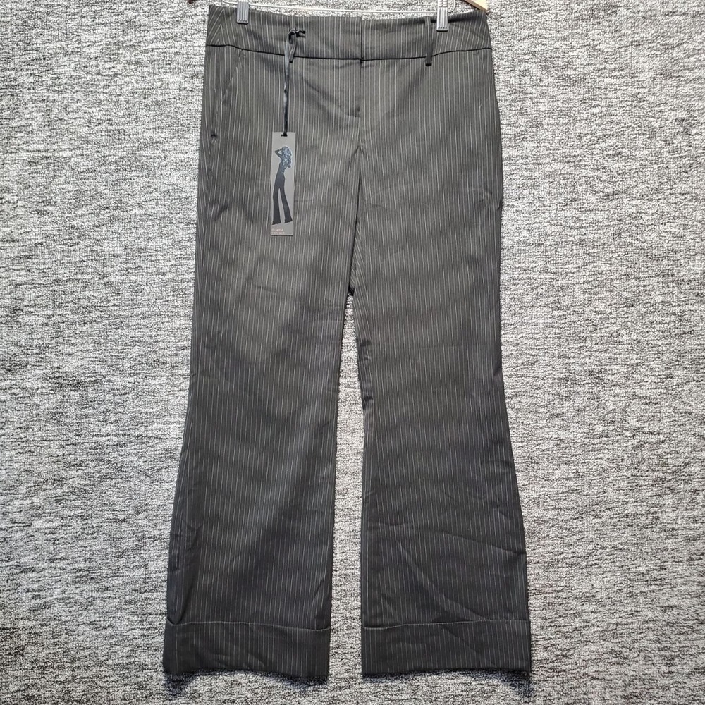 Bebe Audrey Pant Women 6P Black Pinstripe‎ Wide Leg Trousers Workwear